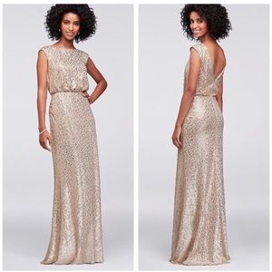 David's Bridal Long Sequin Blouson Dress F19022